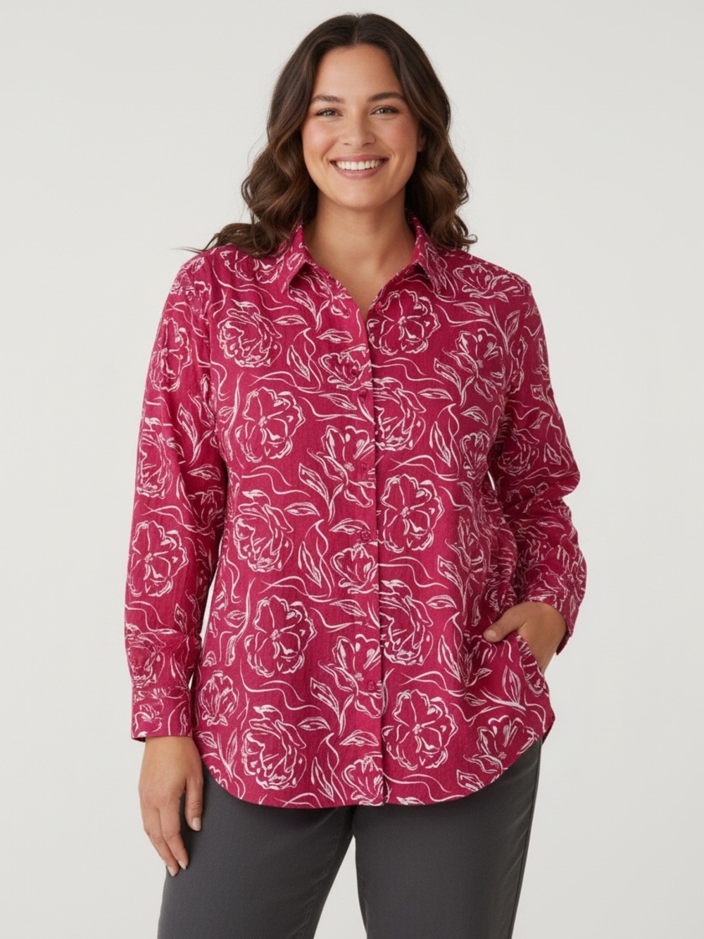 Seasalt Cornwall Larrissa Button Up Shirt Sz 18 Red Floral Casual Organic Cotton